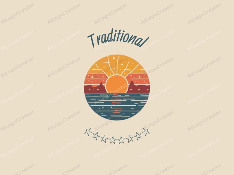 vintage design features traditional and classic motifs, a stylized sunrise with water droplets, combined with a clean background.