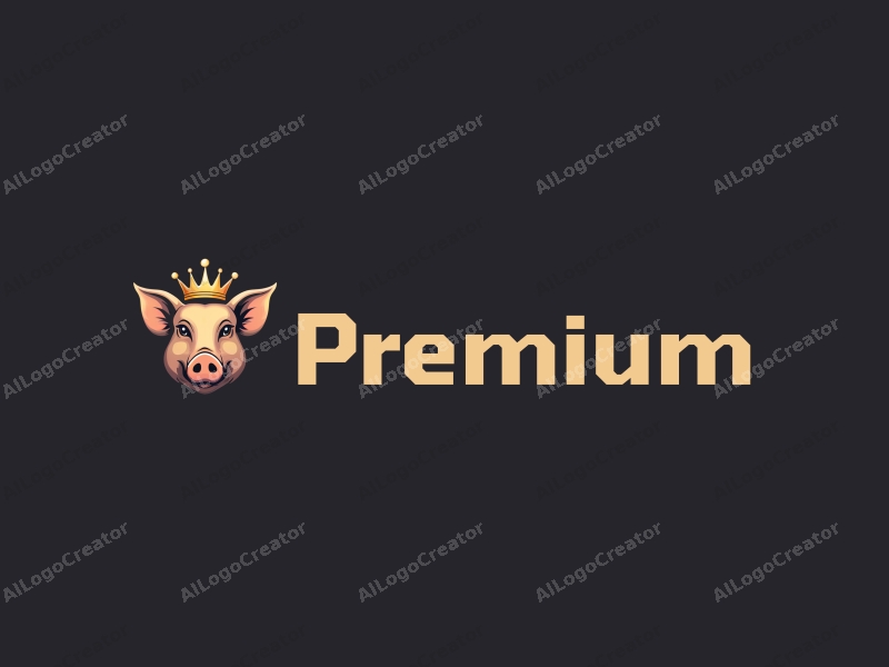 modern design features a luxurious pig and a crown, combining high-end elements with a clean background in gold and black colors.