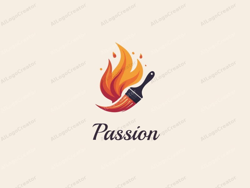 playful design features a vibrant flame intertwined with a stylized paintbrush, creating a dynamic and energetic composition against a clean background.