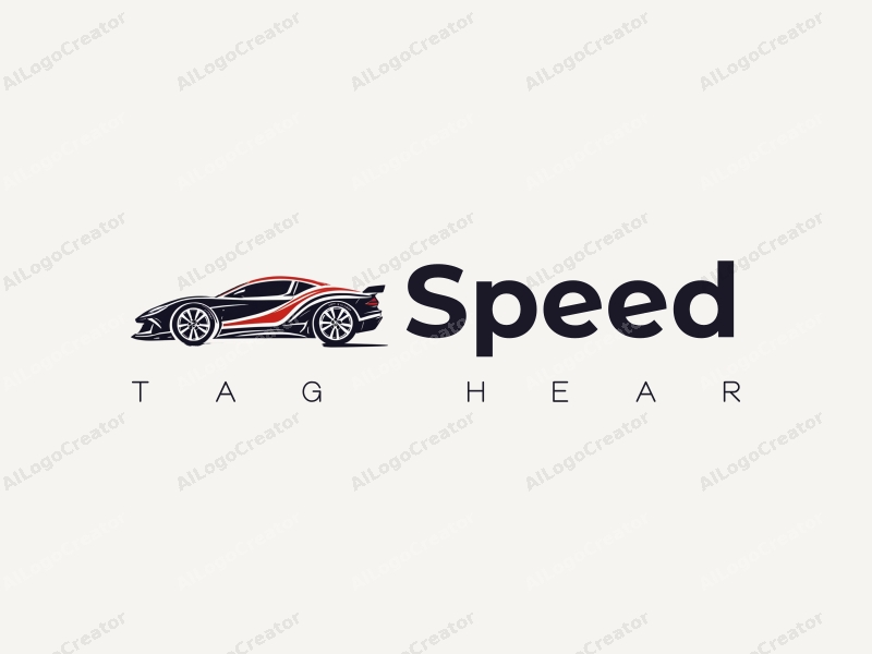 a modern design featuring dynamic lines representing speed, a stylized racing car silhouette, and an abstract engine shape, combined with a clean background.