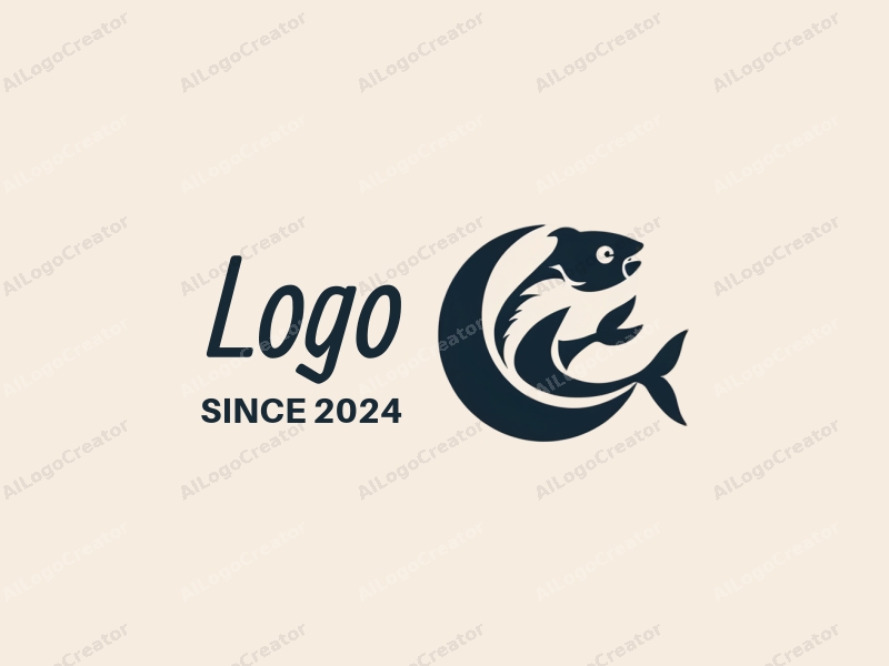 modern design features a stylized fish intertwined with a crescent moon, utilizing a minimalist approach combined with a clean background.