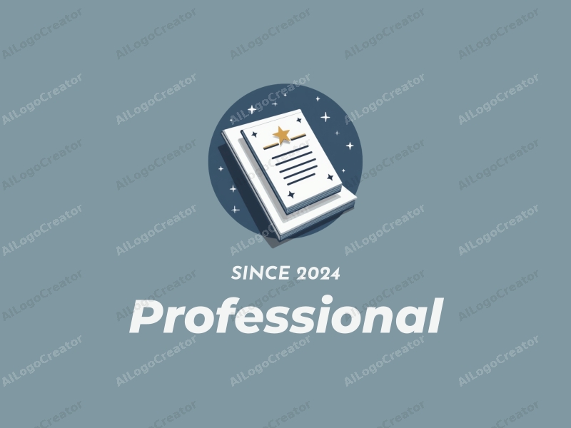 modern design features a stylized book and certificate, representing professionalism and certification, combined with a clean background in blue and gray tones.