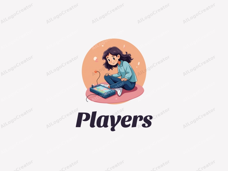 playful design features a vibrant color palette, a stylized player and game character, a female student interacting with a game console, combined with a clean and simple background.