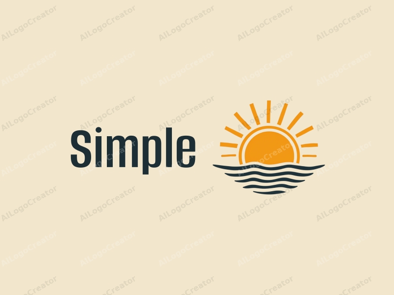 minimalist design features a stylized sun rising, simple and clean lines, combined with a serene morning atmosphere and a light background.