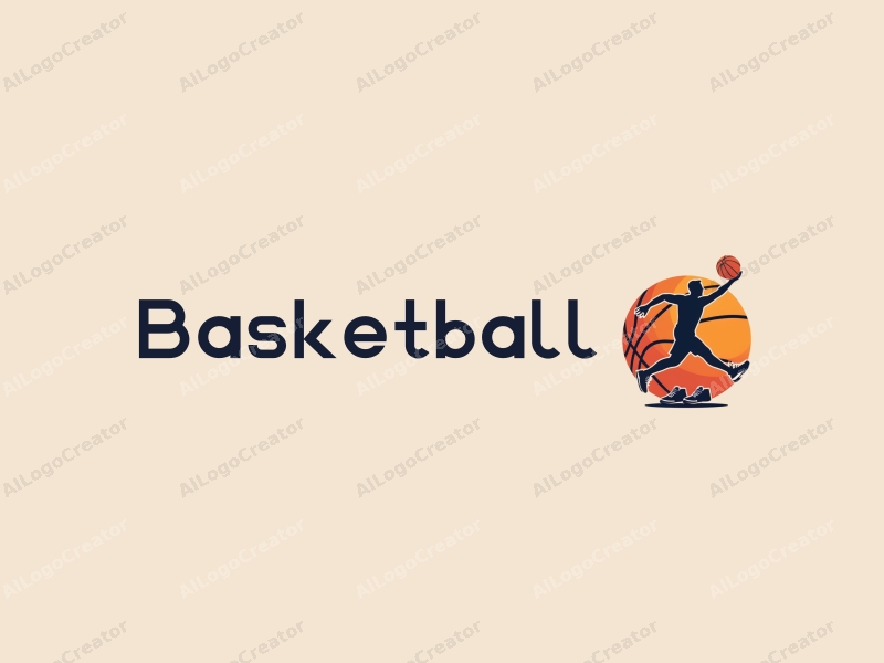 playful design features a stylized basketball, an athlete in motion, and a pair of basketball shoes, combined with a clean background.