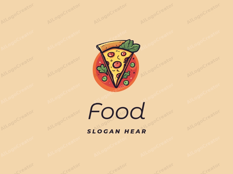 a modern design featuring vibrant colors, a stylized pizza slice and a fresh salad, combined with a clean background and a harmonious composition.