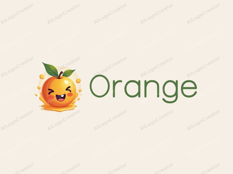 playful design features a stylized orange fruit with a smiling face, a splash of juice, and a clean background.