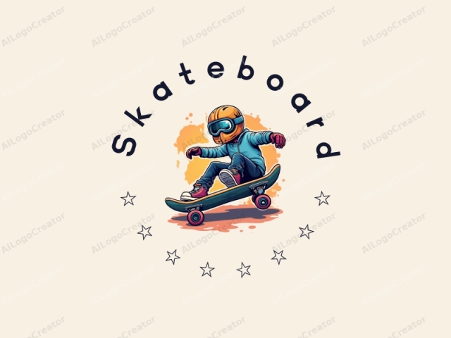 diseño juguetón con patinetas vibrantes, scooters estilizados y elementos de equipo de protección combinados con un fondo limpio.