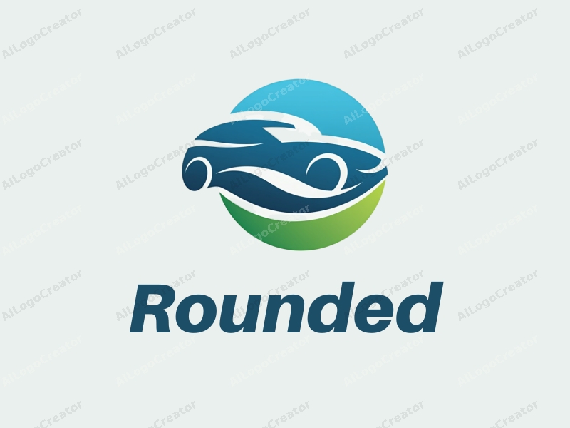 geometric design features circular shapes and curves, a stylized car silhouette, combined with a clean background in blue and green colors.