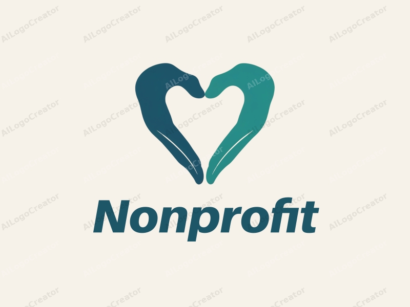 modern design features a heart shape formed by two hands, symbolizing charity and volunteerism, with a clean background in blue and green tones.