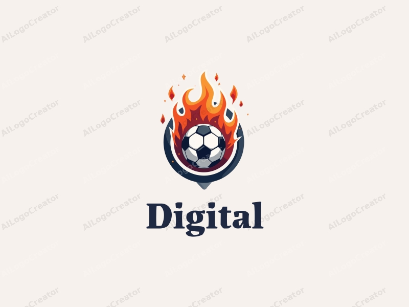 modern design features digital elements, stylized flames, and a soccer ball, combined with a clean background and a harmonious composition.