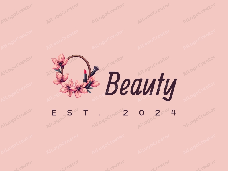 modern design features elegant petals and a stylized mirror, combined with beauty and makeup elements, set against a clean pink background.