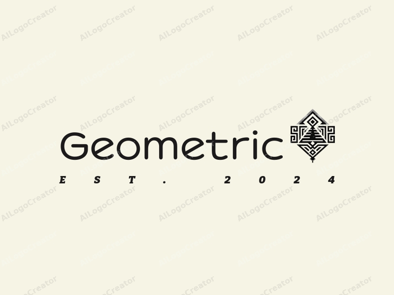 geometric design features a harmonious combination of squares and circles, a stylized pyramid, and the key of life, all presented in a clean black and white color scheme.