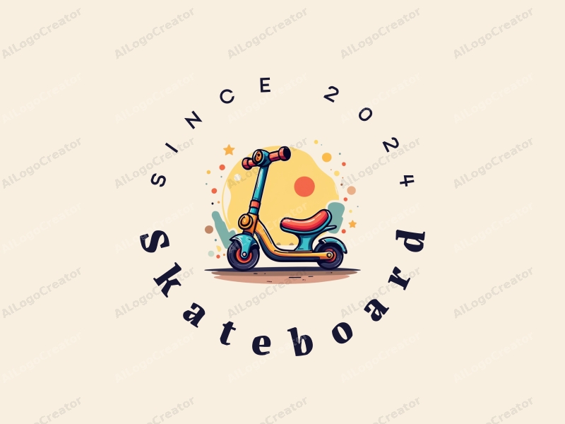 playful design features a vibrant skateboard and scooter with dynamic wheels, combined with a clean background and a sense of movement.