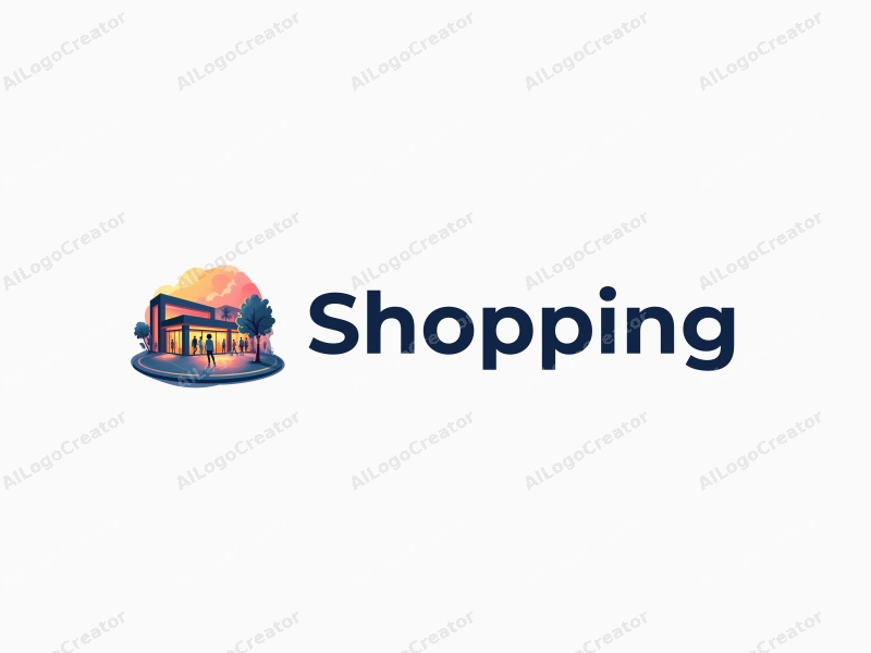 modern design features a vibrant shopping mall silhouette with stylized shopping elements and dynamic lighting effects, combined with a clean background.