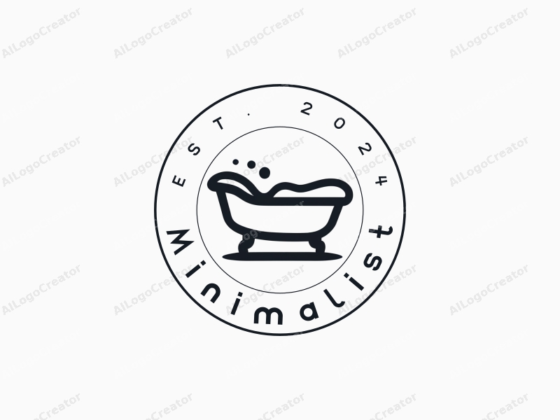 minimalist design features a stylized bathtub with flowing waves, combined with clean lines and a tag style approach on a white background.