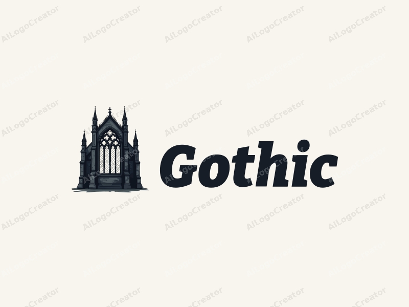 Gothic design features intricate pointed arch windows, elegant flying buttresses, and a dark, moody atmosphere combined with a clean background.