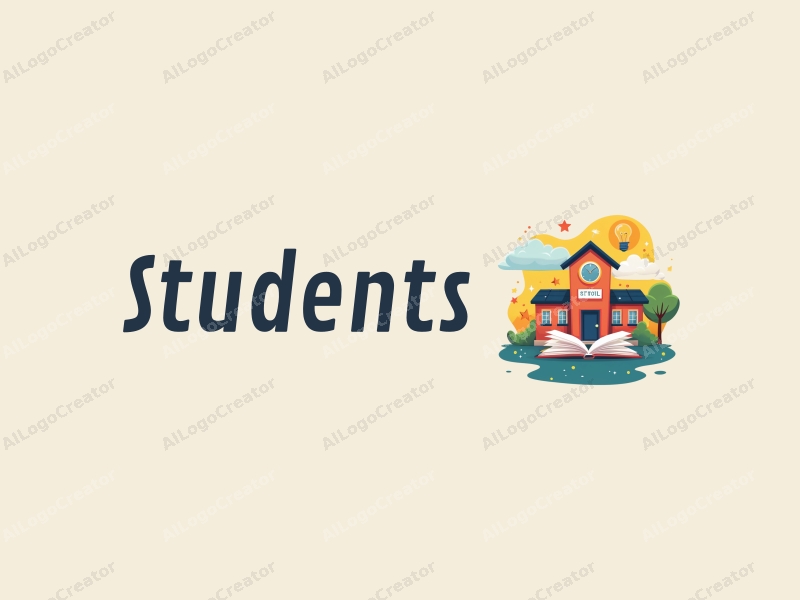 playful design features cheerful students, a stylized school building, open books, and lightbulbs, combined with a vibrant and colorful background.