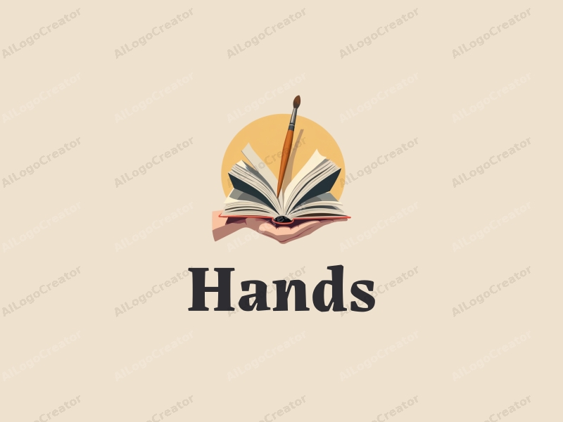 modern design features a hand gently holding a book and a paintbrush, combined with a clean background and a harmonious composition.