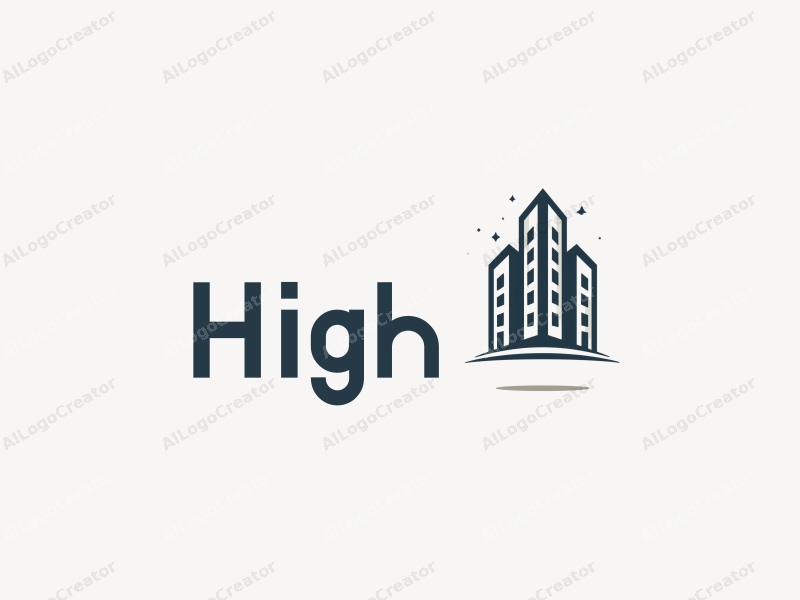 modern design features a towering skyscraper with arrow elements, combined with a clean background and a minimalist approach.