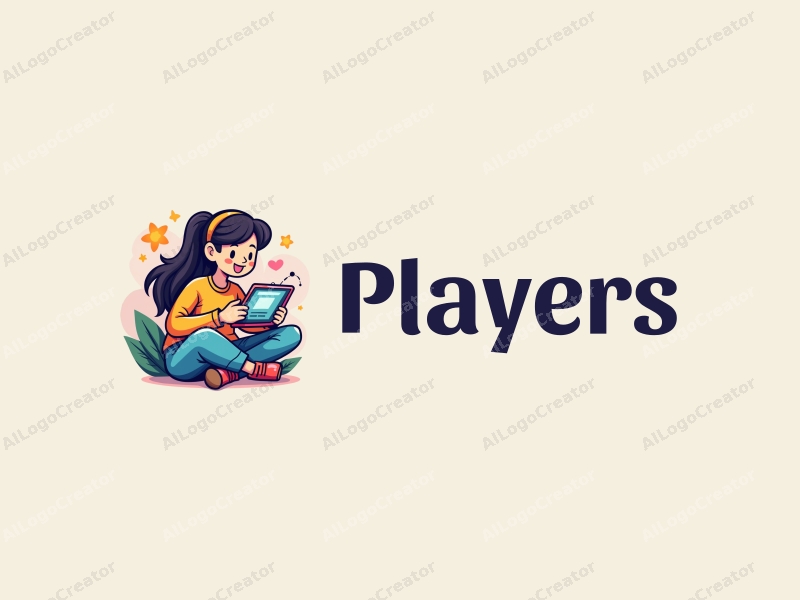 playful design features a vibrant color palette, a stylized player and game character, a female student interacting with a game console, combined with a clean and simple background.