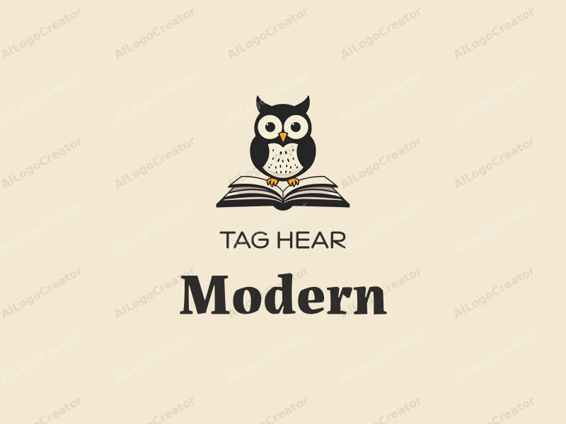 minimalist design features a stylized owl perched on an open book, incorporating innovative elements with a clean background and a tag style.