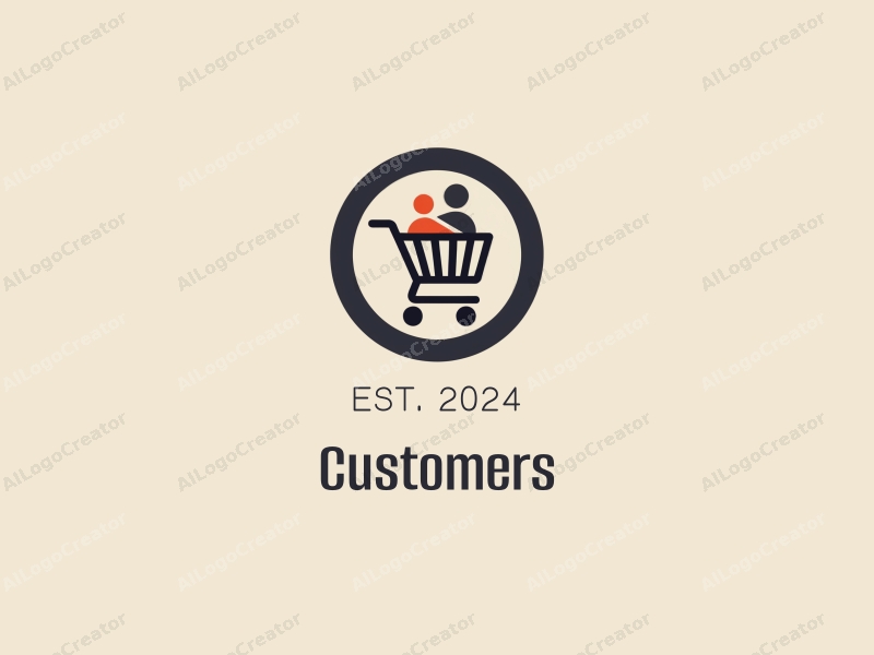 modern design features a stylized shopping cart and a silhouette of a customer, combined with a clean background and a harmonious layout.