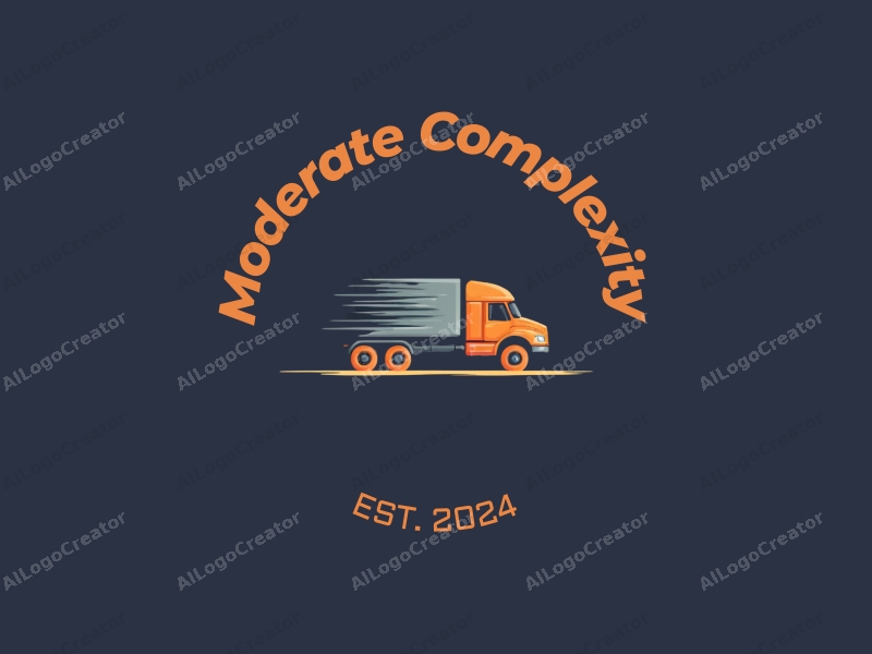 a modern design featuring a stylized truck silhouette, a dynamic route line, and a symbolic representation of logistics, combined with a clean background.