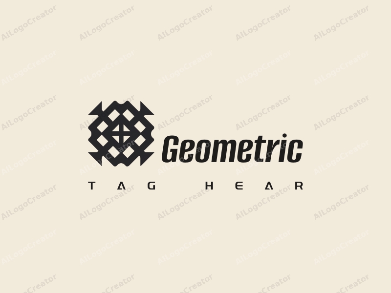 geometric design features a harmonious combination of squares and circles, stylized letters and symbols, with a clean black and white color scheme, creating a modern and minimalistic aesthetic.