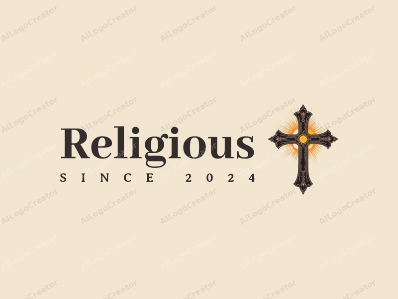 vintage design features a prominent cross symbol, surrounded by radiant golden light, incorporating religious motifs and a sense of sacredness, set against a clean background.