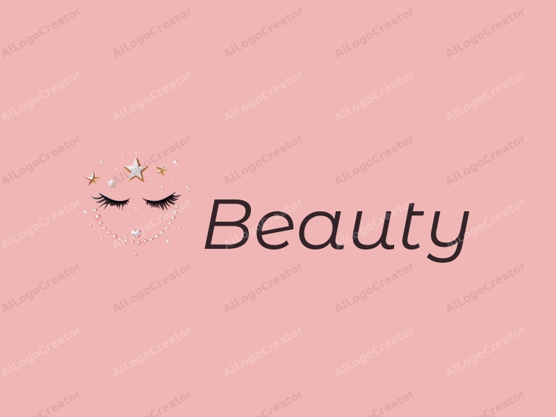 a modern design featuring beauty and makeup elements, incorporating stars and pearls, with a clean and simple composition against a pink background.