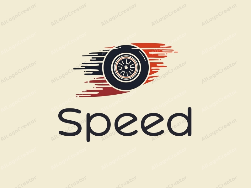 a modern design featuring dynamic lines representing speed, a stylized engine and tire, combined with a clean background to emphasize power and motion.