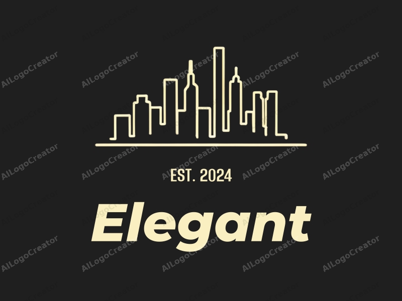 minimalist design features a sleek city skyline silhouette, modern architectural elements, and an elegant composition combined with a clean black background.