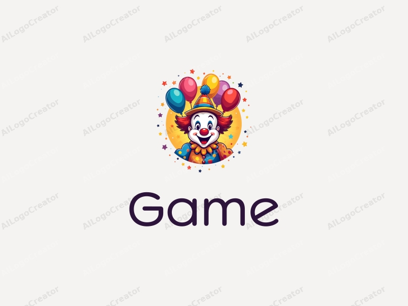 playful design features colorful balloons, a happy clown, and game elements combined with a vibrant background.