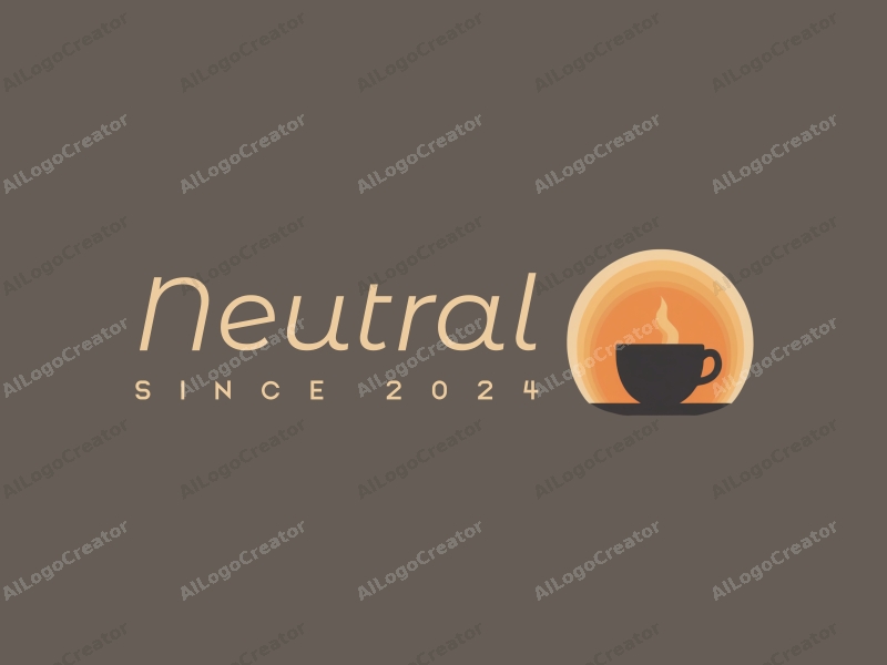 minimalist design features a stylized sunrise, a coffee cup silhouette, and a balanced layout combined with a clean background.