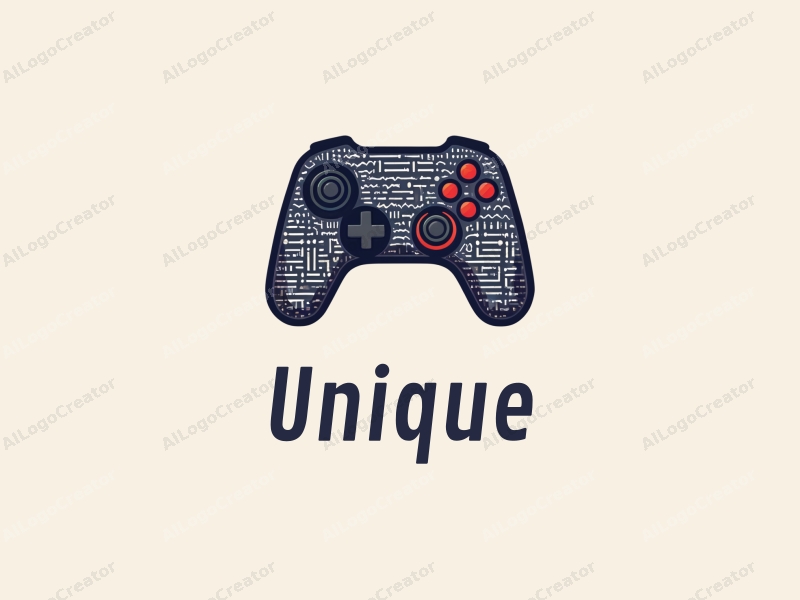 modern design features a stylized gaming controller intertwined with abstract code elements, utilizing a clean and innovative approach against a minimalist background.