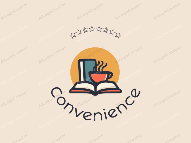 modern design features a stylized book and cup, emphasizing convenience and practicality, combined with a clean background.