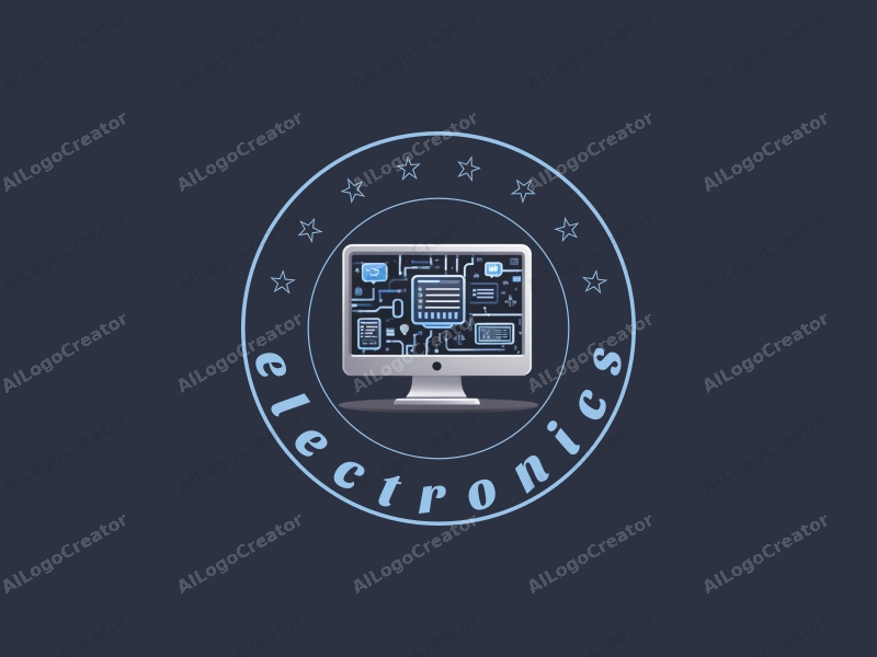 a modern design featuring sleek electronic devices and a stylized computer, incorporating futuristic elements and network motifs, combined with a clean silver background.