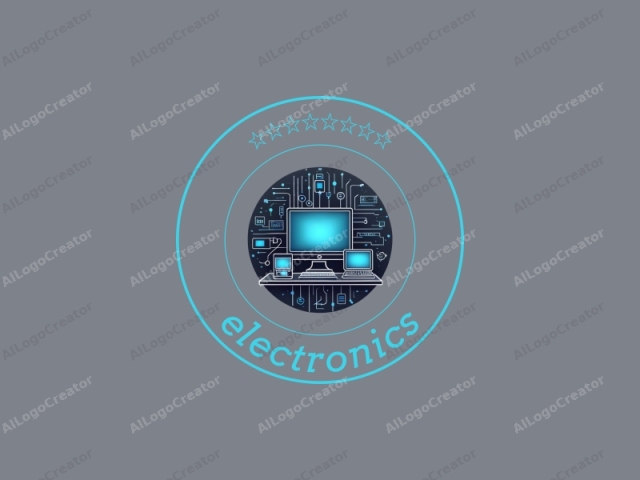 現代設計特點包括流線型的電子設備和風格化的電腦輪廓，結合了電路和芯片元素，並配以乾淨的背景。