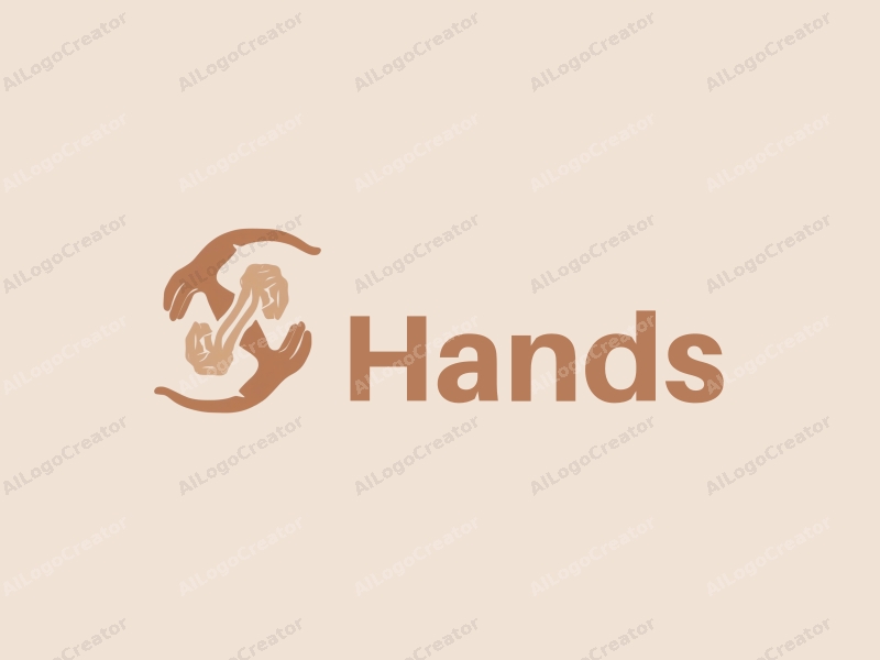 a modern design featuring hands holding and forming an S shape, with a skin tone color palette, combined with a clean and simple background.