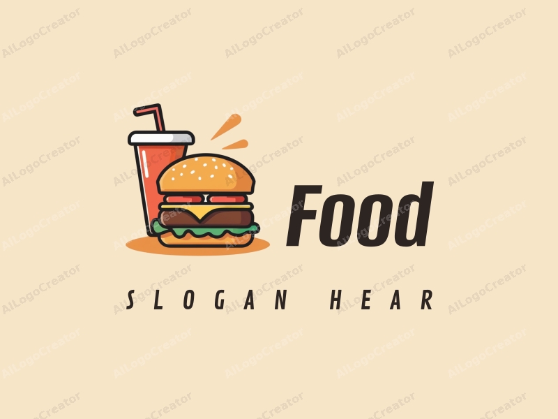 a modern design featuring a stylized burger and beverage, with vibrant colors and a clean background, emphasizing the deliciousness of food in a harmonious composition.