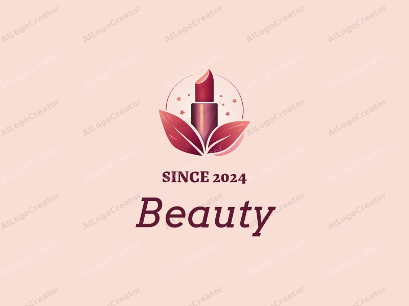 a modern design featuring elements of beauty and makeup, including a stylized lipstick and flower petals, combined with a clean background.