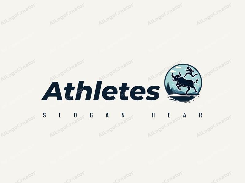 modern design features a dynamic running bull, an athlete in motion, and a backpack, combined with a clean background and a focus on competition.