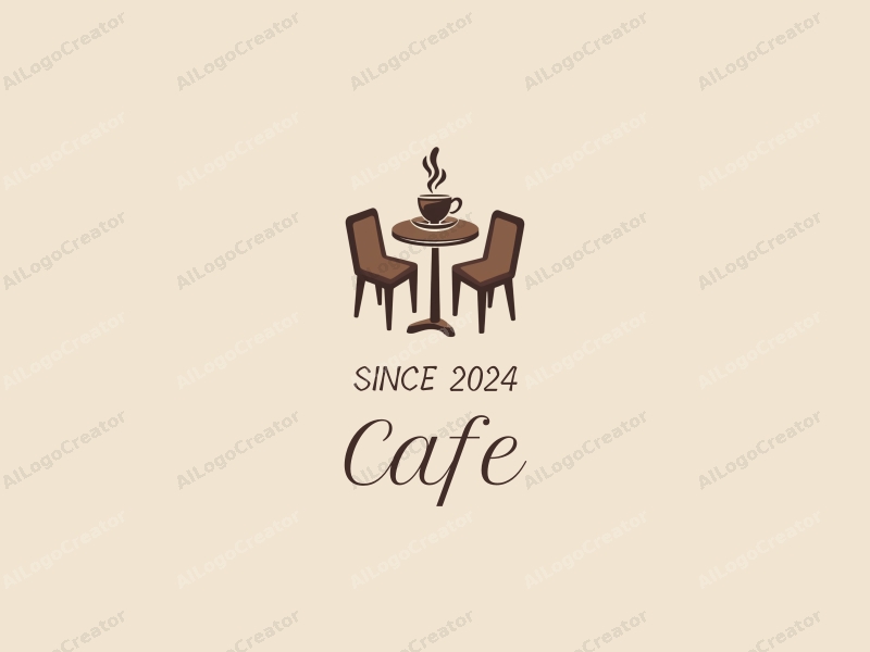 vintage design features a stylized coffee cup, retro table, and chairs, combined with a clean background.