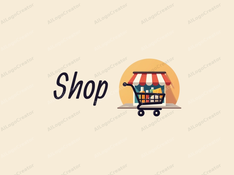 modern design features a stylized shop front, a shopping cart filled with products, combined with a clean background and a harmonious layout.