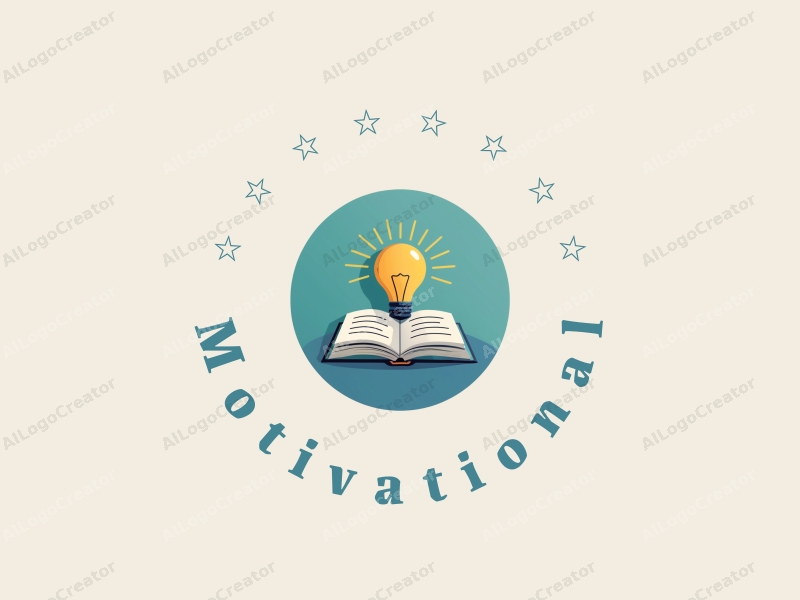 modern design features a stylized book and lightbulb, symbolizing motivation and inspiration, combined with a clean background in blue and green colors.