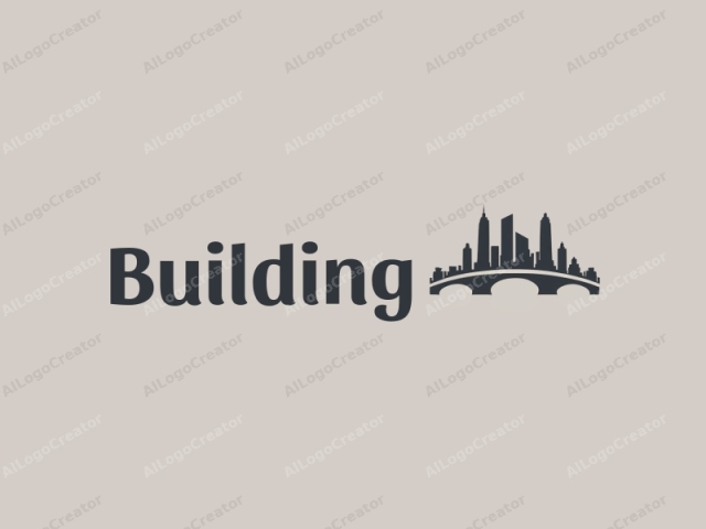 minimalist design features sleek buildings and towers, a stylized bridge silhouette, and a modern design approach combined with a clean gray background.