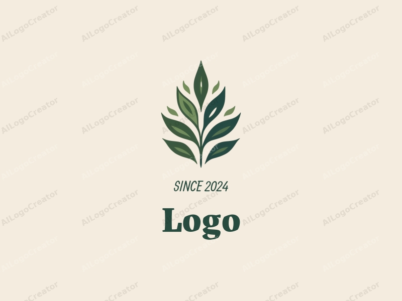 modern design features stylized leaves and plant motifs, combined with a clean background and a minimalist approach.