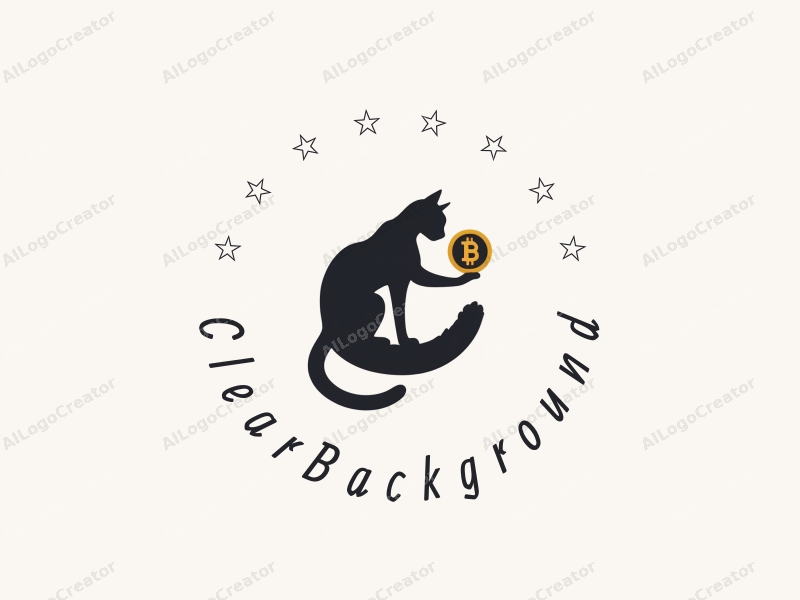 minimalist design features a strong cat silhouette intertwined with a coin, set against a transparent background, emphasizing simplicity and elegance.