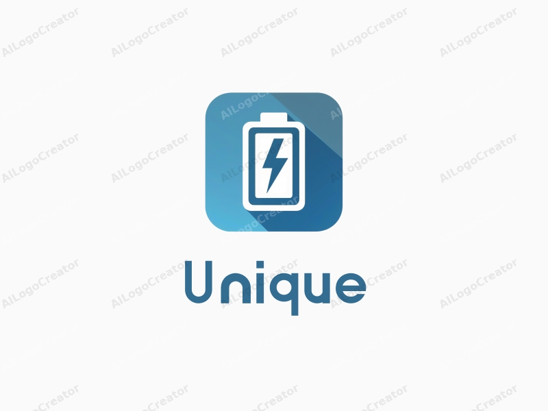 a modern minimalist design featuring a stylized battery and lightning bolt, combined with a clean background and innovative elements in blue and gray colors.